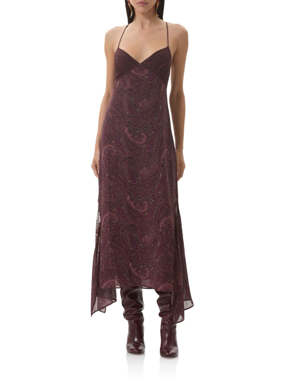 AFRM Christina Paisley Empire Waist Chiffon Maxi Dress Burgundy XL NWOT
